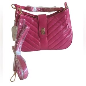 Eleganza Hot Pink Quilted Shoulder Bag with Gold Hardware Valentines Day